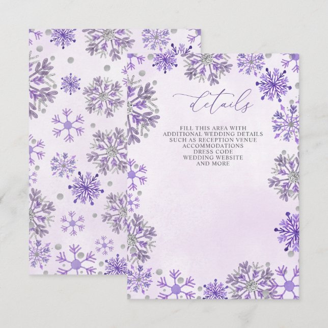 Silver Violetta Snöflingor Vinter Jul Bröllop  Tilläggskort (Fram/baksida)