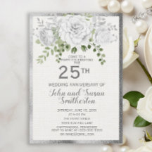 Silver Vit Blommig 25-årsjubileum för bröllop