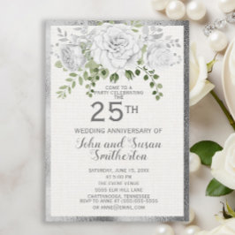 Silver Vit Blommig 25-årsjubileum för bröllop Inbjudningar