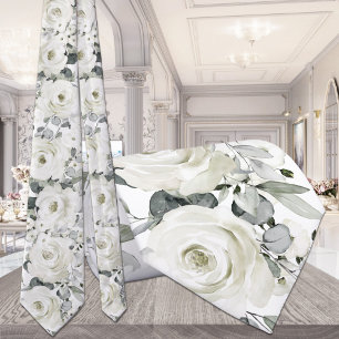Silver Vit Blommig Grönska Bröllop Halsduk Slips