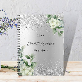 Silver-vit blommigt eucalyptus elegant anteckningsbok
