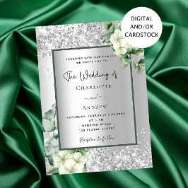 Silver vit blommigt eucalyptus elegant bröllop inbjudningar