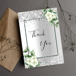 Silver, vit blommigt glitter elegant glamoral tack kort