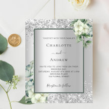 Silver vit blomster eucalyptus bröllopsinbjudan