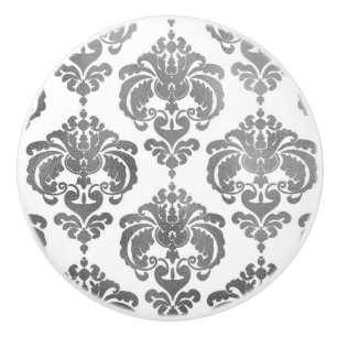 Silver & Vit Damask Elegant Skläddressör Knopp