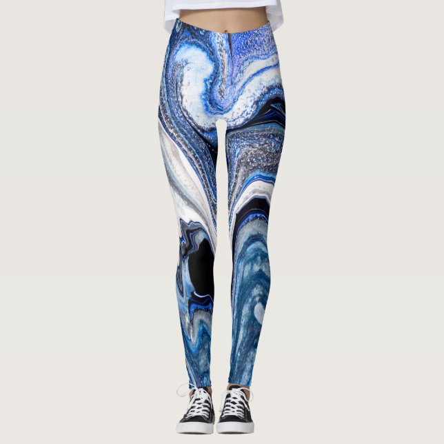 Silver, vit, djuphavsmarmor struktur. leggings (Framsida)