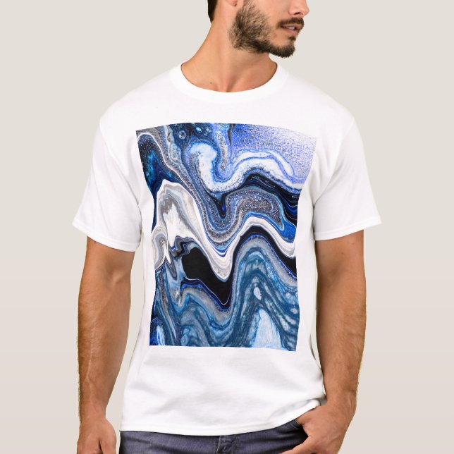 Silver, vit, djuphavsmarmor struktur. t shirt (Framsida)