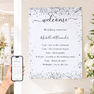 Silver vit glitter elegant bröllopsprogram poster