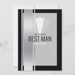 Silver, vit och svart rand tuxedo best man meddelande