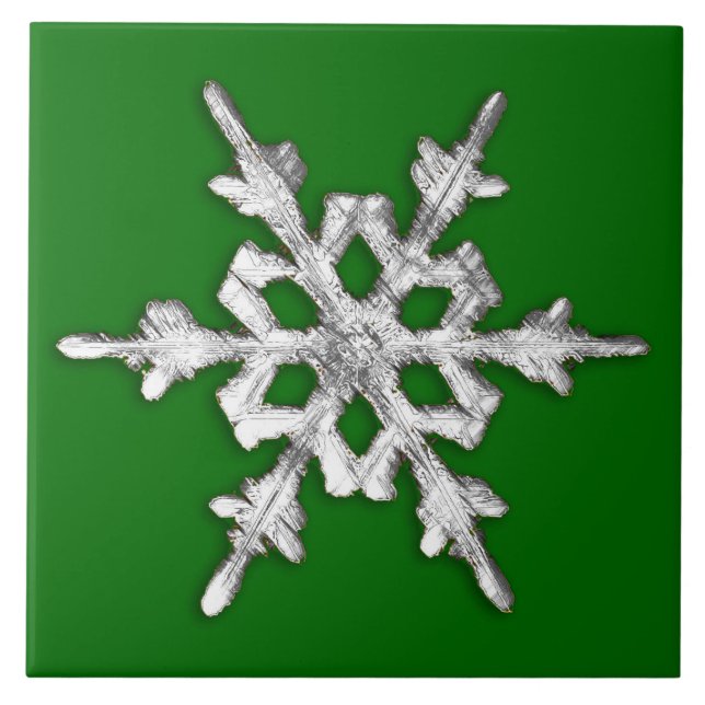 Silver & vit snöflake på gräs grönt kakelplatta (Framsidan)