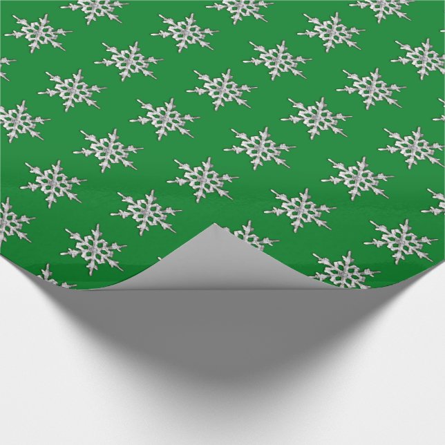 Silver & vit snöflinga på tallgrön presentpapper (Hörn)