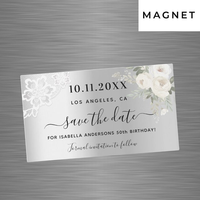 Silver, vit snöre-födelsedag Spara datum magneter (Skapare uppladdad)