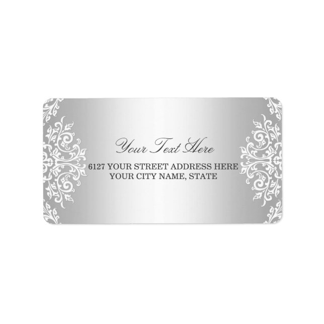 Silver Vit Vintage Glamour Adressetikett (Framsidan)