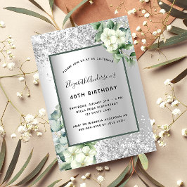 Silver, vita blommigtar: eucalyptus greenery-födel inbjudningar