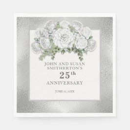 Silver Vita Blommor 25-årsjubileum Pappersservett