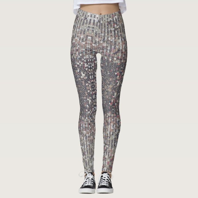 Silver vita kristallsekvenser mönster leggings (Framsida)