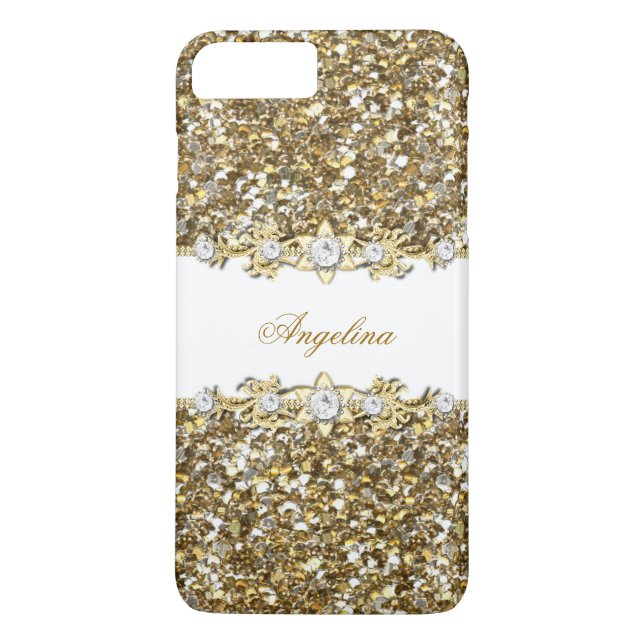 Silver Vitt Guld Falska Diamant Juvel Glitter Case-Mate iPhone Skal (Baksida)