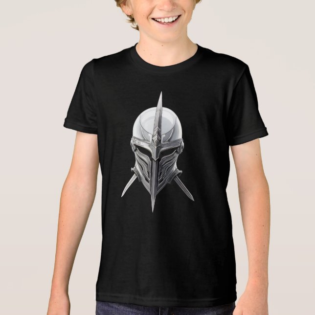 Silver Warrior Helmet – Modern Minimalist Armor T Shirt (Framsida)