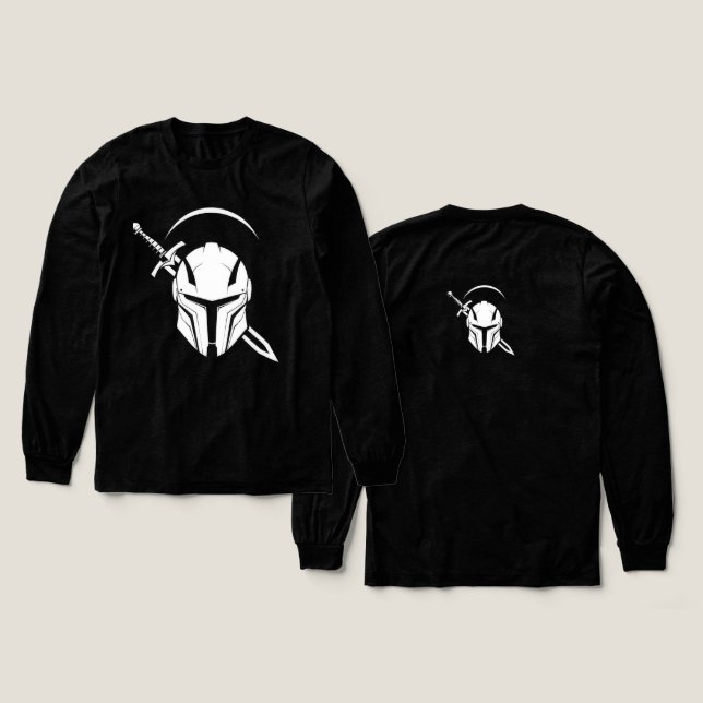 Silver Warrior Hjälm – Modern Minimalist Rüstung T Shirt (Design framsida och baksida)