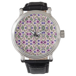 Silver watch with intricate purple and green  armbandsur