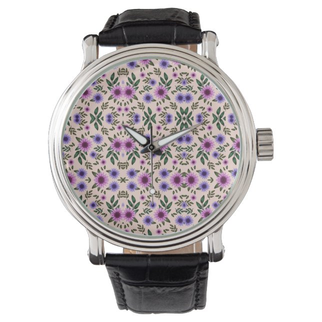 Silver watch with intricate purple and green  armbandsur (Framsida)
