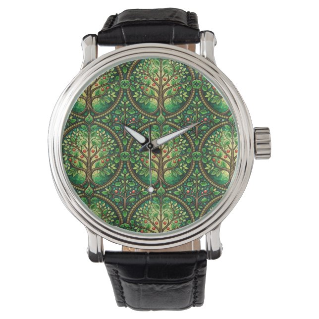 Silver watch with intricate tree design  armbandsur (Framsida)