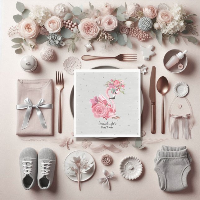 Silver Watercolor Ballerina Flamingo Baby Shower Pappersservett (Skapare uppladdad)
