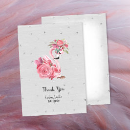Silver Watercolor Flamingo Ballerina Baby Shower Tack Kort
