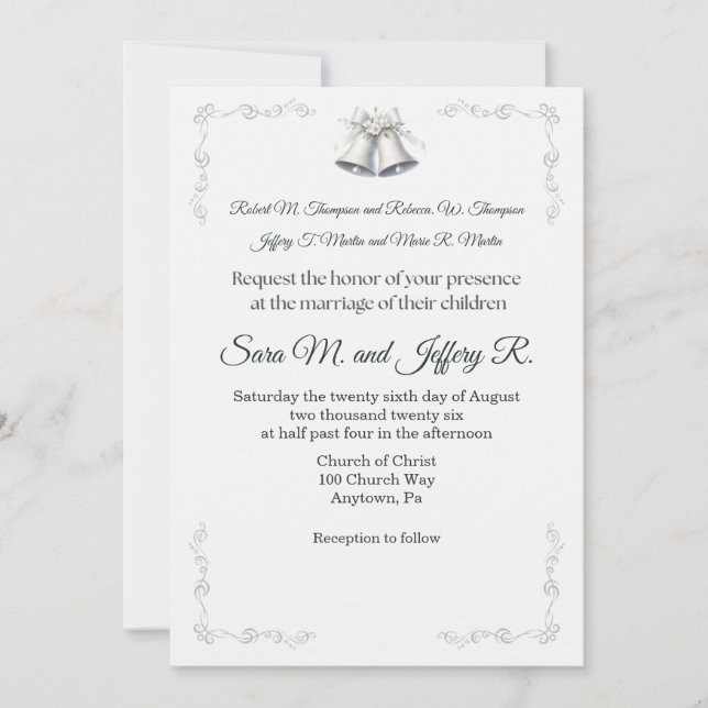 Silver Wedding Bells Wedding Invitation Inbjudningar (Framsida)