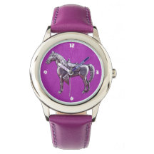 SILVER WESTERNA HORSE Lila Leather Watch