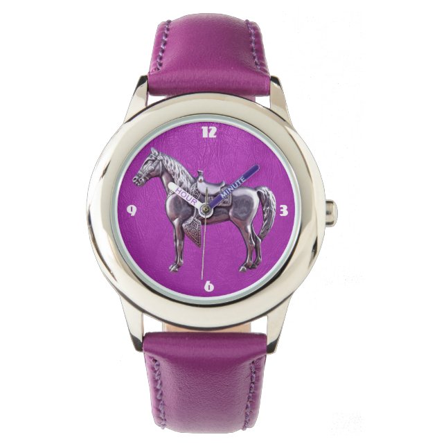 SILVER WESTERNA HORSE Lila Leather Watch Armbandsur (Framsida)
