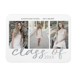 Silver Whimsical Script Photo Studenten Magnet