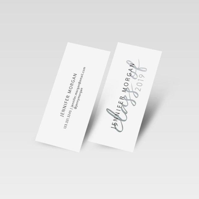 Silver Whimsical Script Studenten Namn Card Mini Visitkort (Skapare uppladdad)