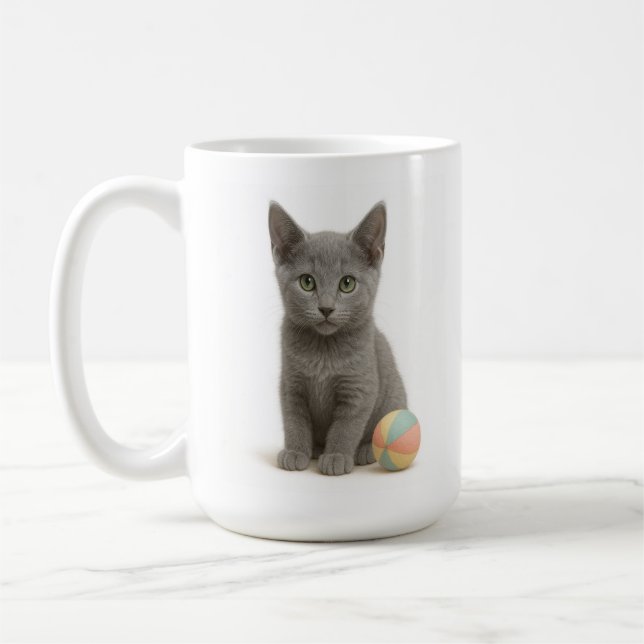 Silver Whiskers - ryska Blue Kitten Kaffemugg (Vänster)