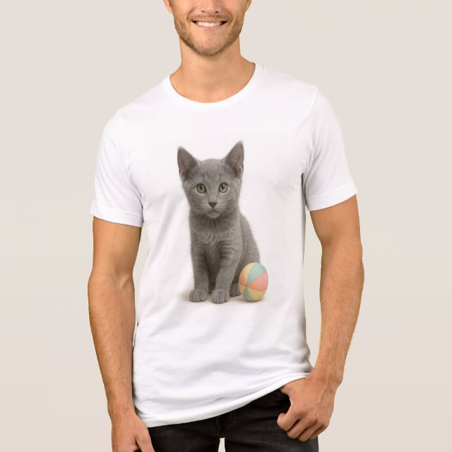 Silver Whiskers - ryska Blue Kitten T Shirt (Framsida)