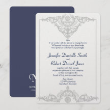 Silver White and Navy Damask Wedding