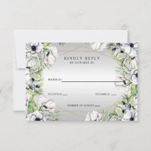 Silver White Anemone Guld Geometric Bröllop OSA Kort