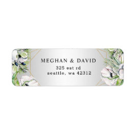 Silver White Anemone Guld Geometric Bröllop Returadress Etikett