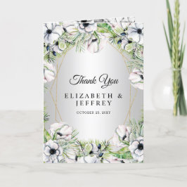 Silver White Anemone Guld Geometric Bröllop Tack Kort