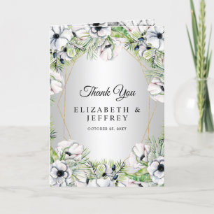 Silver White Anemone Guld Geometric Bröllop Tack Kort