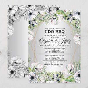 Silver White Anemone I Do BBQ Rehearsal Dinner Inv Inbjudningar