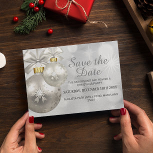 Silver & White Bauble Julafton Party Spara datum Inbjudan Vykort