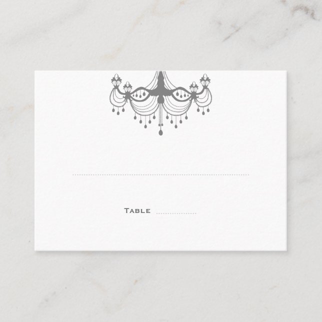 Silver & White Chandelier Place Cards Placeringskort (Framsida)