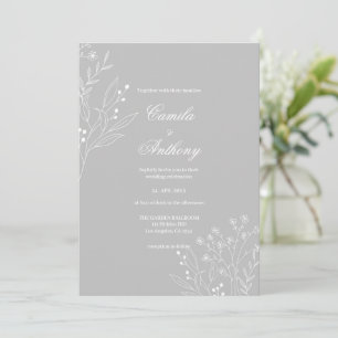 Silver White Corner Blommigt Boho Bröllop Inbjudningar