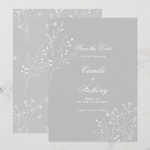 Silver White Corner Blommigt Boho Bröllop Inbjudningar