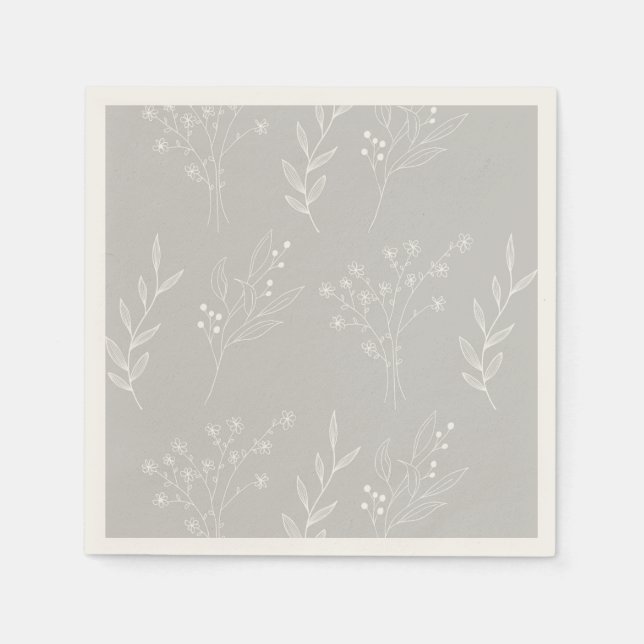 Silver White Corner Blommigt Boho Bröllop Pappersservett (Framsidan)