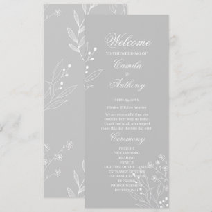 Silver White Corner Blommigt Boho Bröllop Program