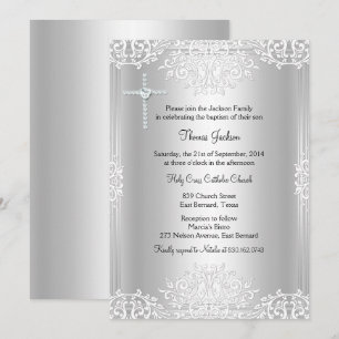 Silver White Damask Dop / Dopinbjudan Inbjudningar