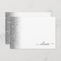 Silver White Glitter Script Monogram Girly