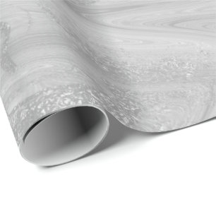 Silver White Grått Marble Molten Metallic Shiny Presentpapper